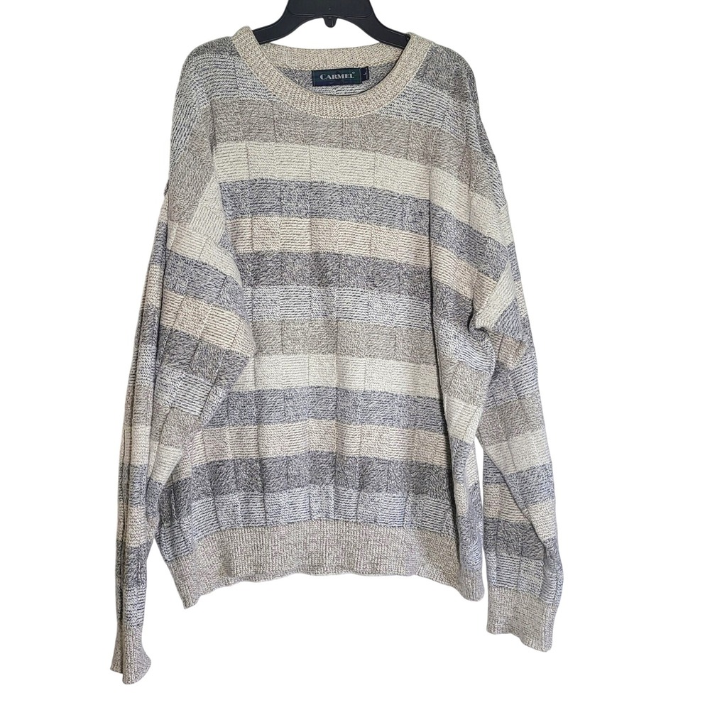Carmel Golf Men's Ivory Striped Pullover Long Sleeve‎ Crewneck Sweater Large Vtg